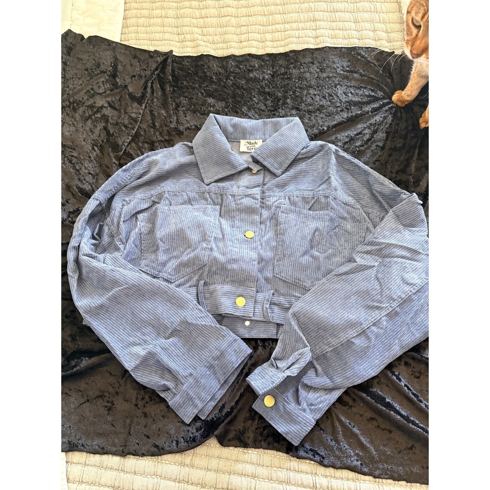 Made with Love Blue Corduroy Crop Jacket Style CJ1106 Womens Size M NWT